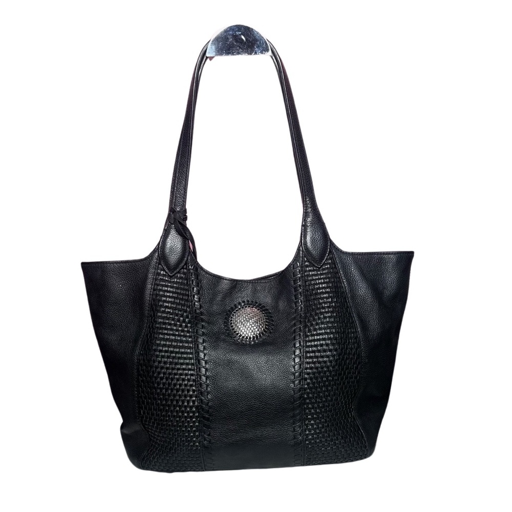 Brighton Ferrara Verona Taylana Black Weaved Medallion Convertable Tote
